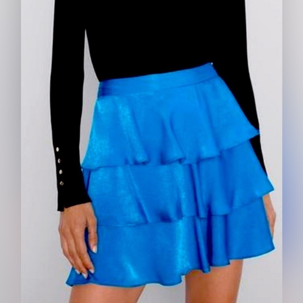 ZARA shiny satin bright blue tiered small mini skirt